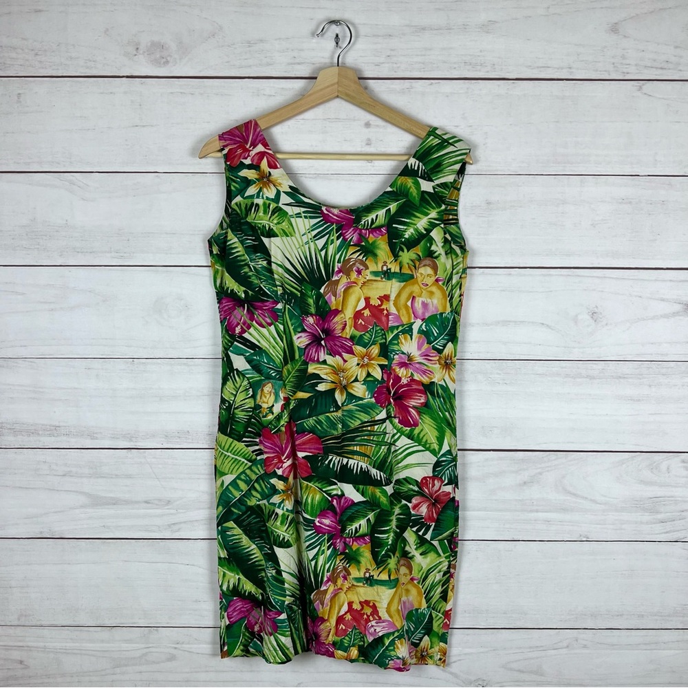 Vintage Jams World Sheath Hawaiian Floral Dress Size 7 Small